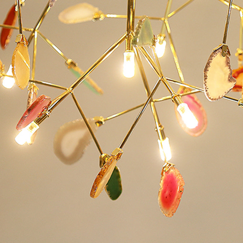 Modern Metal Led Island Light Fixture With Agate Accent Warm/White Branch Design Golden Pendant