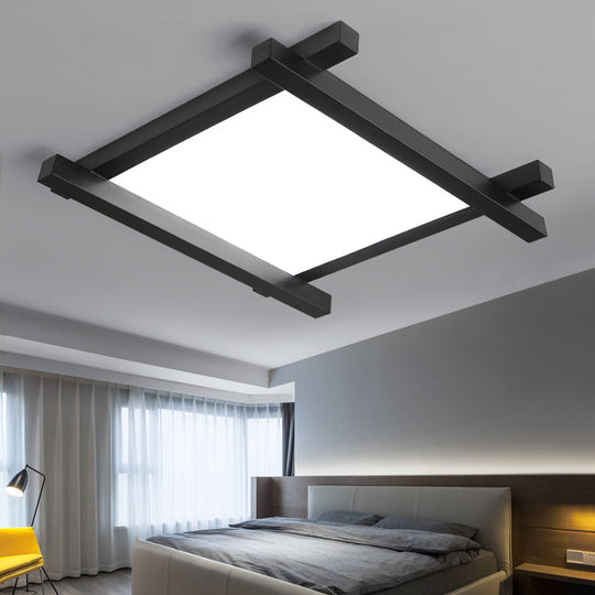 Modern Metal Led Flush Mount Lamp With Crisscross Design - Black/White 17’/21’/25’ Wide Black / 17’