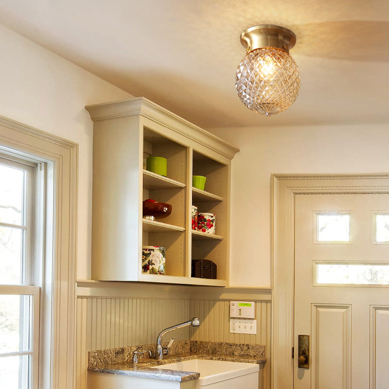 Modern Gold Flush Mount Light With Globe Prism Glass Shade - 1 Kitchen Lighting