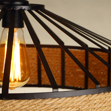 Vintage Style Drum Shade Rope Pendant Light - Perfect For Coffee Shops 1 Bulb Black