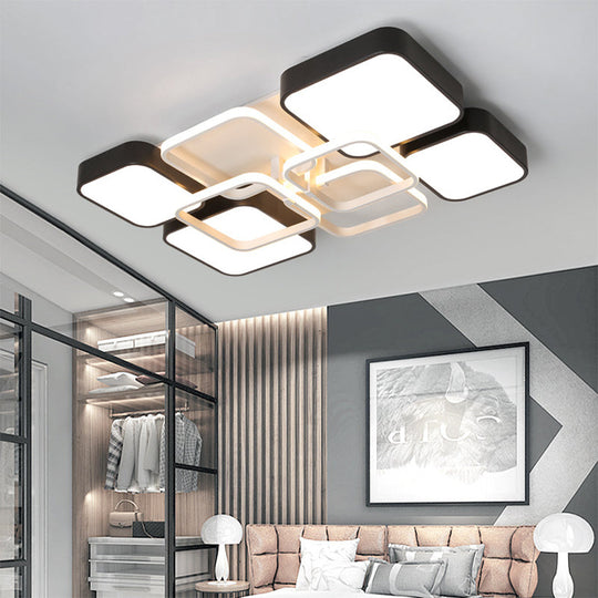 Minimalist Black Flush Mount Led Ceiling Light Square Design 16’/19.5’ Width Aluminum & Acrylic