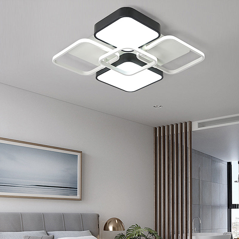 Minimalist Black Flush Mount Led Ceiling Light Square Design 16’/19.5’ Width Aluminum & Acrylic