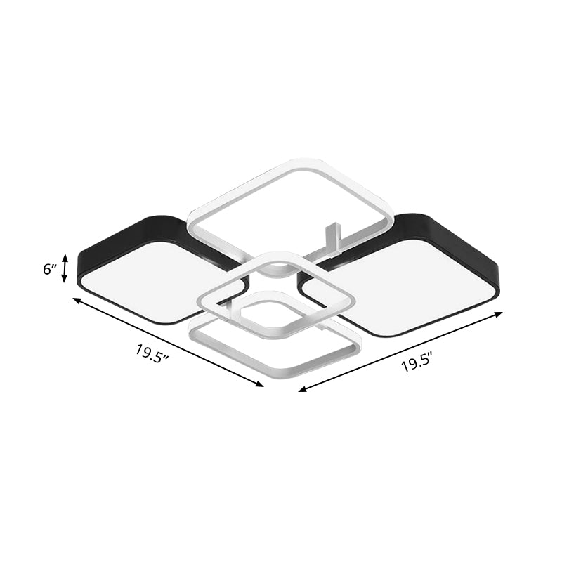 Minimalist Black Flush Mount Led Ceiling Light Square Design 16/19.5 Width Aluminum & Acrylic