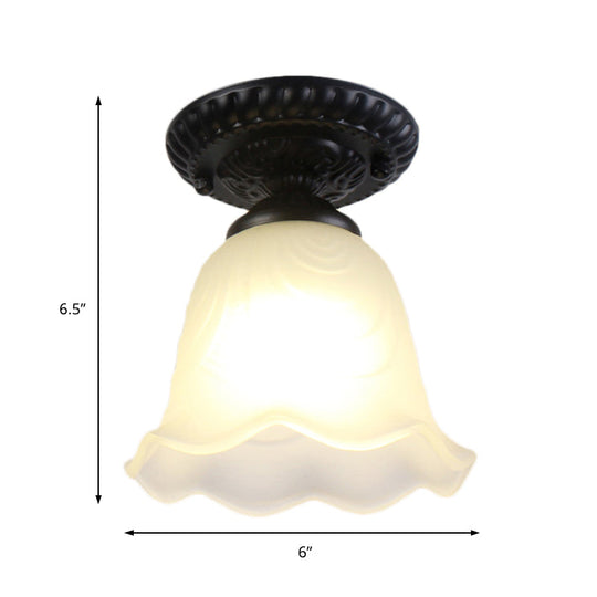 Industrial Black Semi Flush Ceiling Light With Milky Glass Shade – Perfect For Gallery
