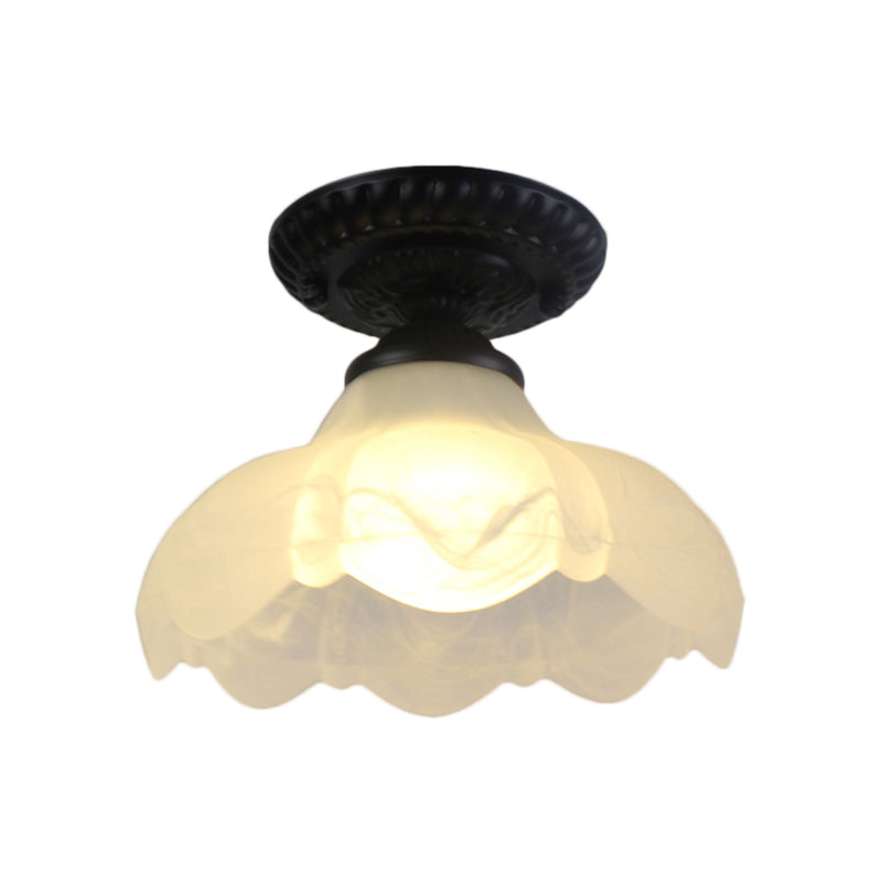 Industrial Black Semi Flush Ceiling Light With Milky Glass Shade – Perfect For Gallery