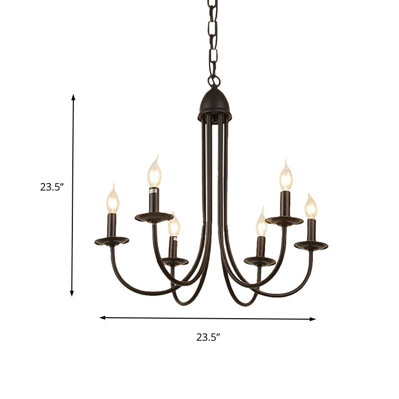 Rustic Style Bronze Iron Chandelier Light With 6/8 Heads Bare Bulb Pendant For Dining Room Curved