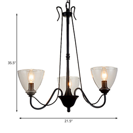 Modern Black Clear Glass Pendant Light Chandelier For Living Room - 3/5/6 Lights