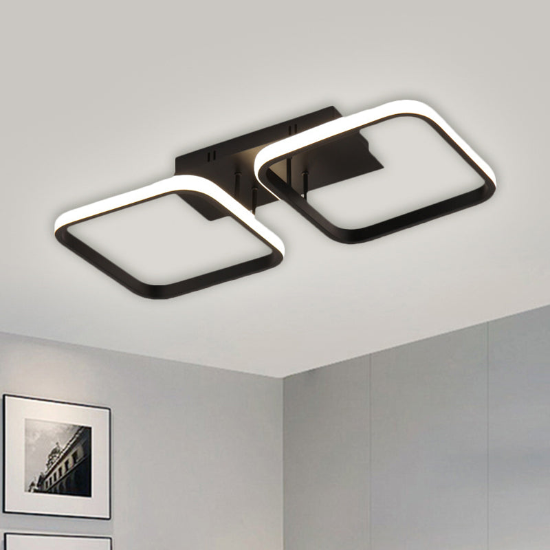 21.5’/31’/41’ L Square Semi Flush Acrylic Lamp Black/Gold Led Ceiling Mount Warm/White Light