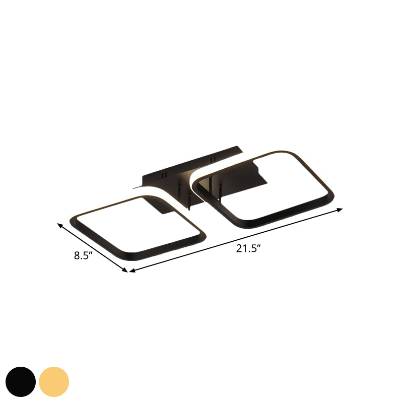 21.5’/31’/41’ L Square Semi Flush Acrylic Lamp Black/Gold Led Ceiling Mount Warm/White Light