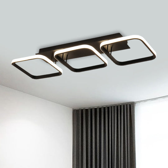 21.5’/31’/41’ L Square Semi Flush Acrylic Lamp Black/Gold Led Ceiling Mount Warm/White Light