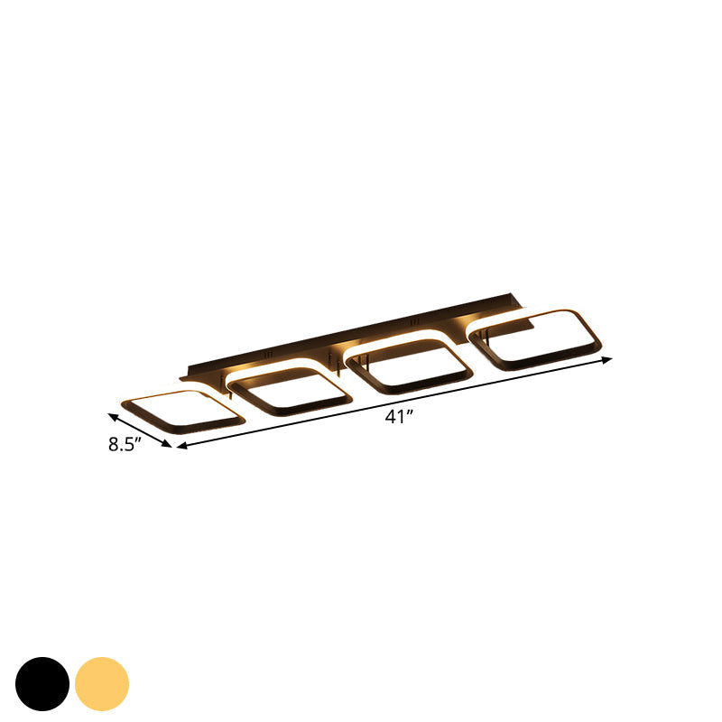 21.5’/31’/41’ L Square Semi Flush Acrylic Lamp Black/Gold Led Ceiling Mount Warm/White Light