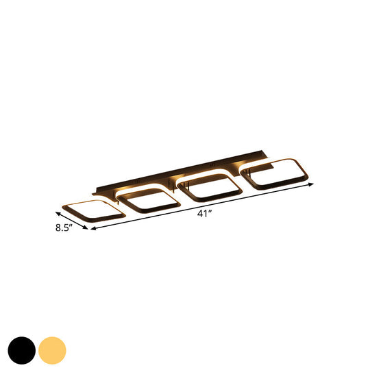 21.5’/31’/41’ L Square Semi Flush Acrylic Lamp Black/Gold Led Ceiling Mount Warm/White Light