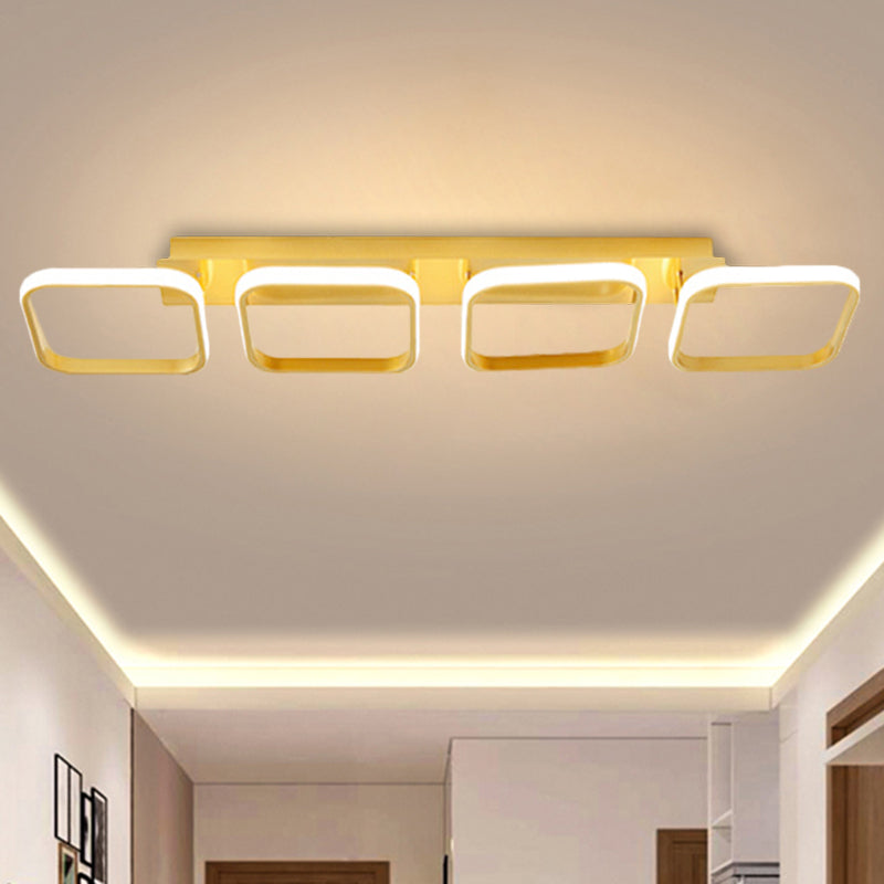 21.5’/31’/41’ L Square Semi Flush Acrylic Lamp Black/Gold Led Ceiling Mount Warm/White Light