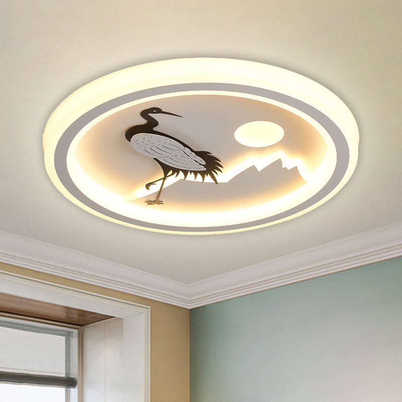 Modern Acrylic Led Ceiling Fixture: Square/Round Flush Mount With White Finish And Bird/Tree