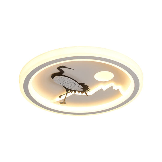 Modern Acrylic Led Ceiling Fixture: Square/Round Flush Mount With White Finish And Bird/Tree Pattern