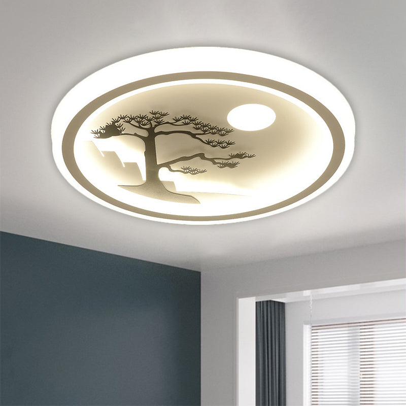 Modern Acrylic Led Ceiling Fixture: Square/Round Flush Mount With White Finish And Bird/Tree Pattern