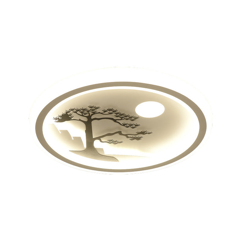 Modern Acrylic Led Ceiling Fixture: Square/Round Flush Mount With White Finish And Bird/Tree Pattern