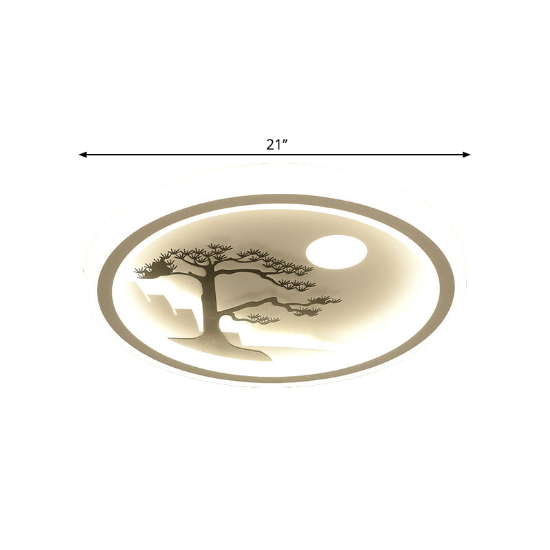 Modern Acrylic Led Ceiling Fixture: Square/Round Flush Mount With White Finish And Bird/Tree Pattern