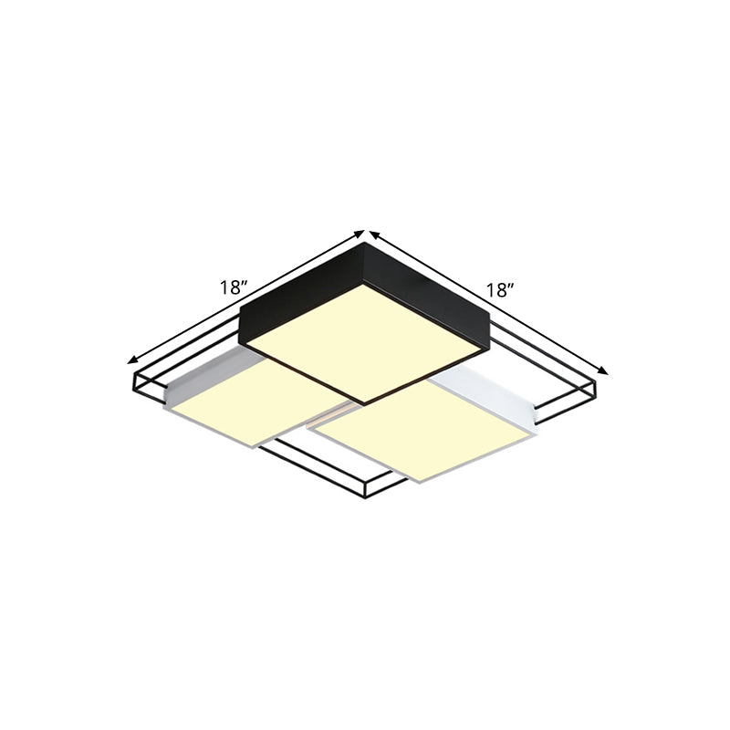 Nordic Metal Led Ceiling Lamp In Black And White - Square Flush Design 18’/21.5’ Width