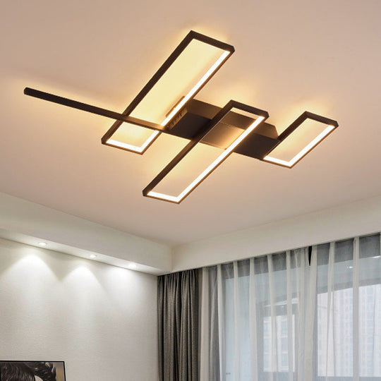 Sleek Black/Gold Rectangle Semi Flush Led Ceiling Light - 19’/27.5’/35.5’ L Easy - To -