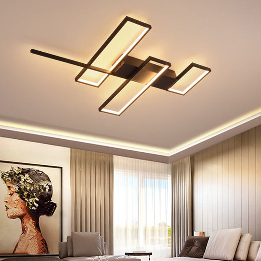 Sleek Black/Gold Rectangle Semi Flush Led Ceiling Light - 19’/27.5’/35.5’ L Easy - To -