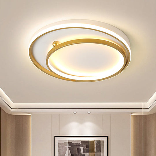 Contemporary Metallic Dual Ring Led Gold Flush Mount Ceiling Fixture - 16’/19.5’ Wide