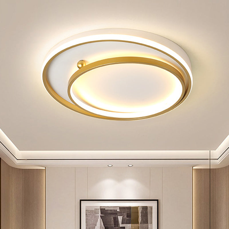 Contemporary Metallic Dual Ring Led Gold Flush Mount Ceiling Fixture - 16/19.5 Wide Warm/White Light