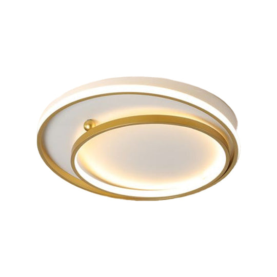 Contemporary Metallic Dual Ring Led Gold Flush Mount Ceiling Fixture - 16/19.5 Wide Warm/White Light