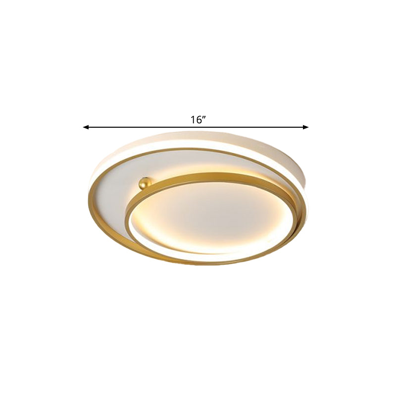 Contemporary Metallic Dual Ring Led Gold Flush Mount Ceiling Fixture - 16/19.5 Wide Warm/White Light