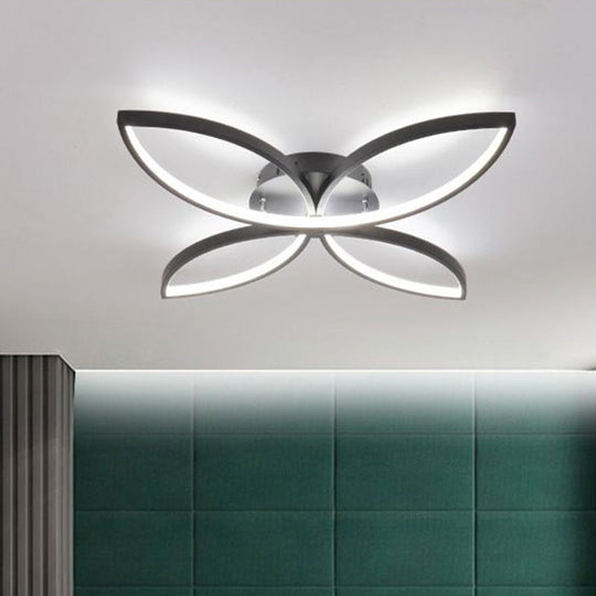 Nordic Style Metallic Butterfly Semi Flush Led Ceiling Fixture In Warm/White Light - 23’/29’