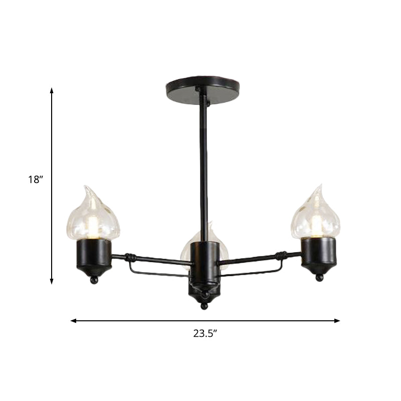 Vintage Bedroom Pendant Chandelier - Candle Clear Glass Light 3/6/8-Light Black