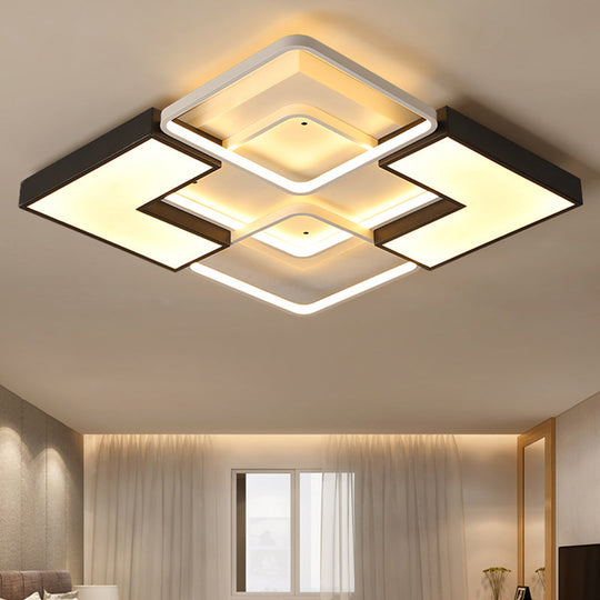 Contemporary Metal Led Ceiling Light Fixture For Living Room - Black Rectangular/Square Flush Design