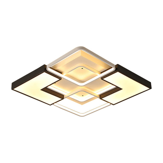 Contemporary Metal Led Ceiling Light Fixture For Living Room - Black Rectangular/Square Flush Design