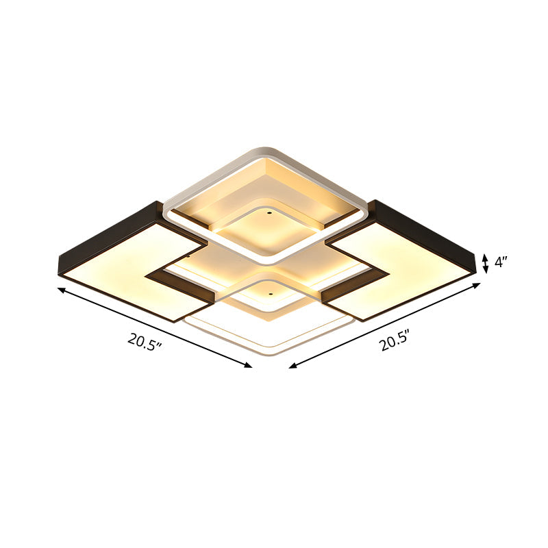 Contemporary Metal Led Ceiling Light Fixture For Living Room - Black Rectangular/Square Flush