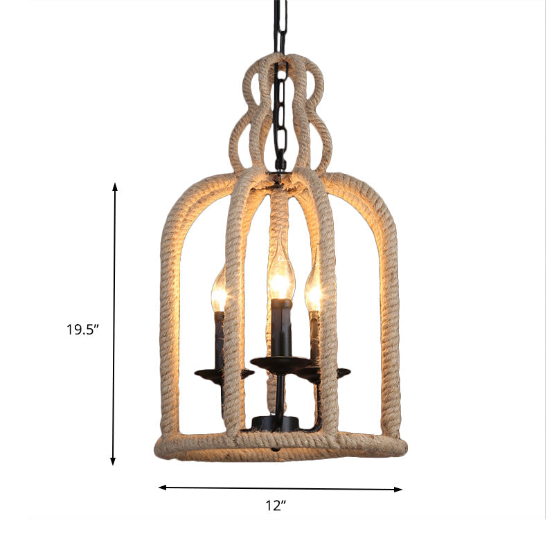 Retro Birdcage Pendant Light: 3 Heads Hanging Lamp In Brown For Dining Room