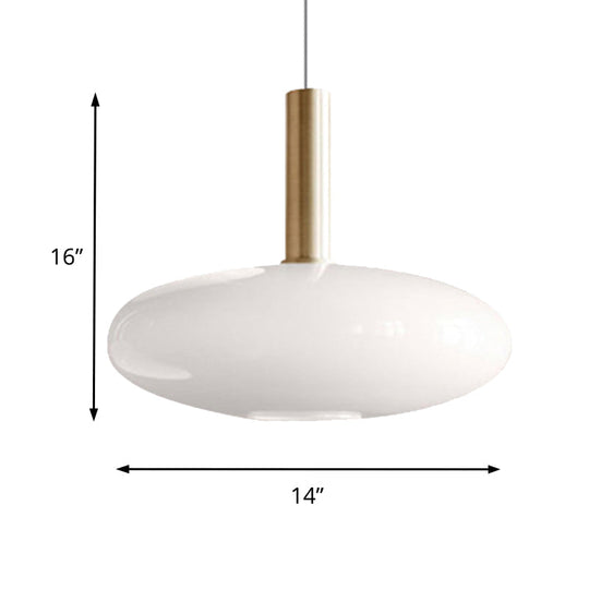 Modern White Glass Pendant Light With Brass Led: Globe/Ellipsoid/Dome Design