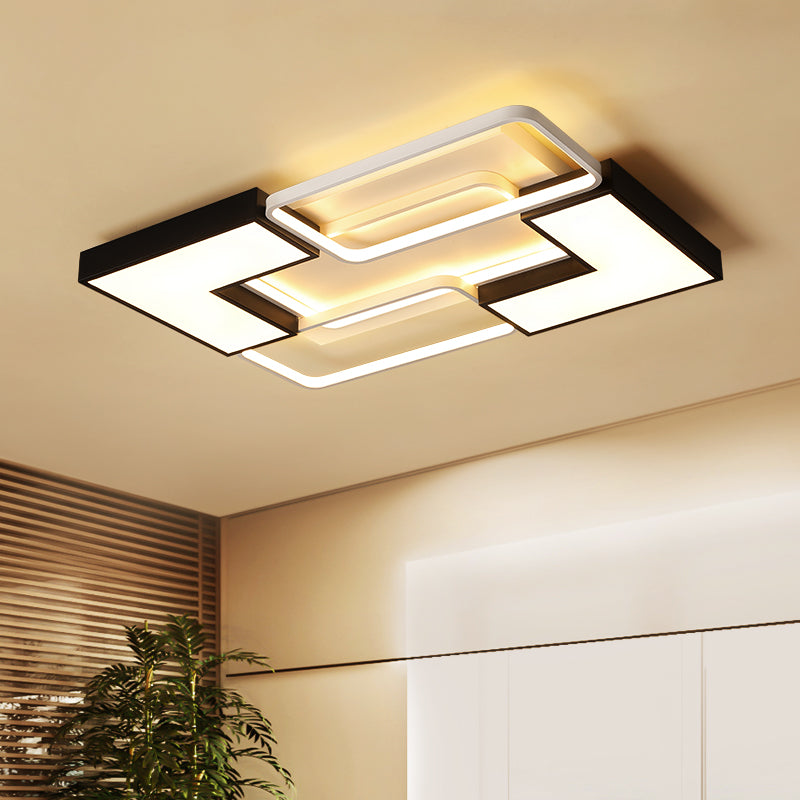 Modern Black Metal Led Ceiling Flush Light: Simple Square/Rectangular Fixture For Bedroom -