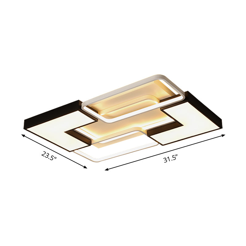 Modern Black Metal Led Ceiling Flush Light: Simple Square/Rectangular Fixture For Bedroom -