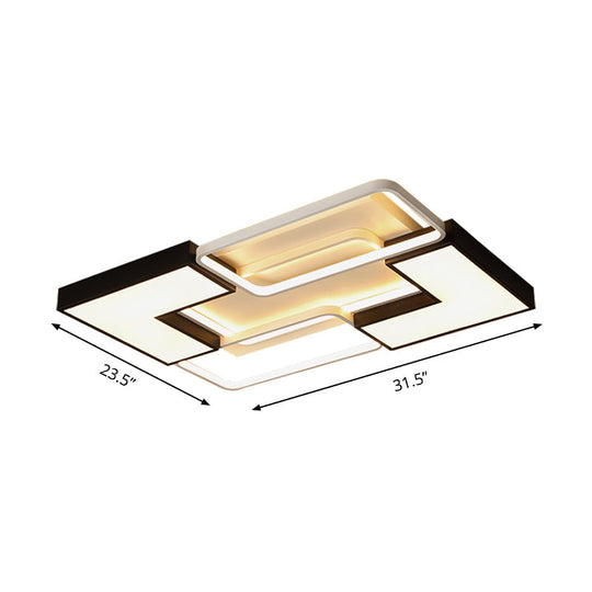 Modern Black Metal Led Ceiling Flush Light: Simple Square/Rectangular Fixture For Bedroom -