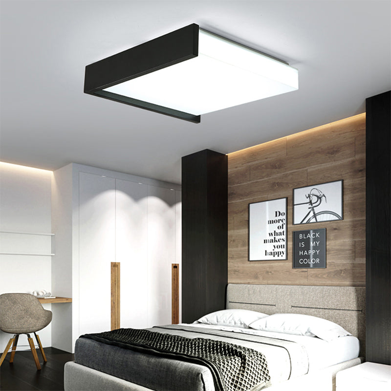 Contemporary Black Square Flush Light With Acrylic Shade - Led Bedroom Ceiling Fixture (16/19.5