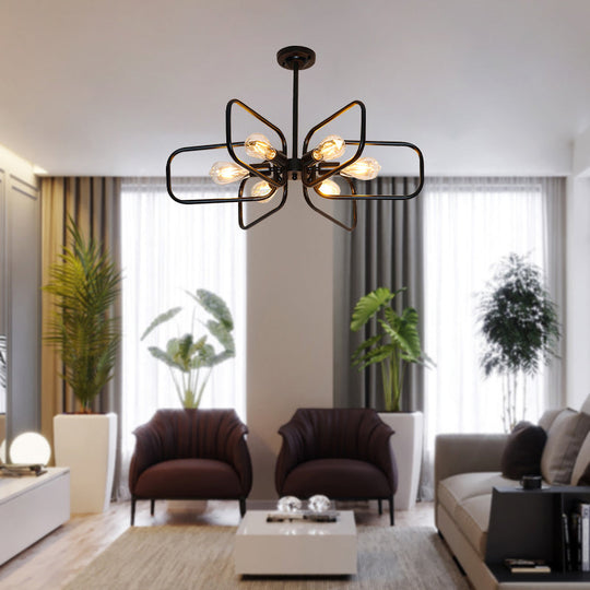 Industrial 6-Light Metallic Chandelier Pendant Lamp In Black