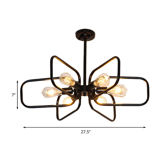 Industrial 6-Light Metallic Chandelier Pendant Lamp In Black