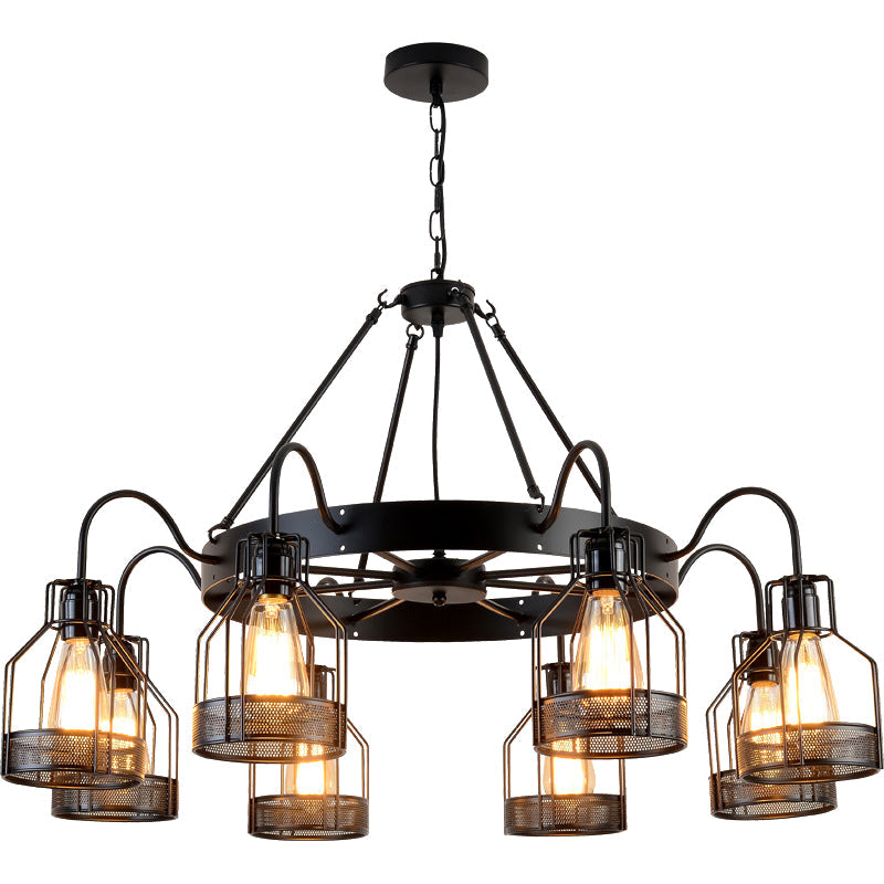 Farmhouse Black Metal Chandelier Light Fixture - 6/8 Heads Bell Hanging Lamp With Cage Style Frame
