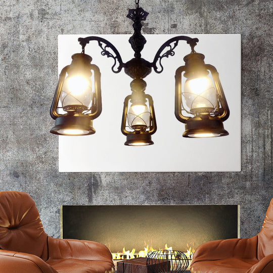 Industrial Pendant Chandelier Light For Kitchen - Clear Glass With Black/Silver/Red Lantern Design