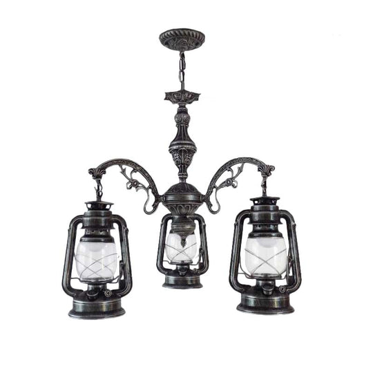 Industrial Pendant Chandelier Light For Kitchen - Clear Glass With Black/Silver/Red Lantern Design