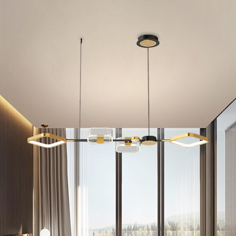 Simplicity Led Gold Ceiling Suspension Lamp For Restaurants Square Metal Design