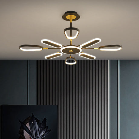 Minimalist Black Chandelier Ceiling Light With Ellipse Metallic Shade - 6/8 Bulb Bedroom Lamp 8 /