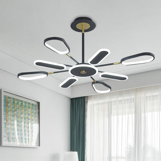 Minimalist Black Chandelier Lamp For Bedroom – 6/8 Bulbs Ellipse Metallic Shade Ceiling Light