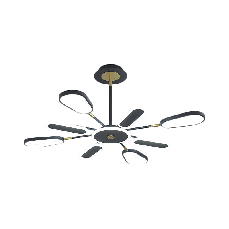 Minimalist Black Chandelier Ceiling Light With Ellipse Metallic Shade - 6/8 Bulb Bedroom Lamp