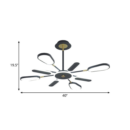 Minimalist Black Chandelier Lamp For Bedroom – 6/8 Bulbs Ellipse Metallic Shade Ceiling Light